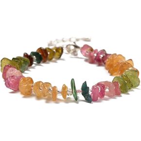 JM Design Watermelon Tourmaline Beaded Bracelet with Silver Plated Clasp 7.5" Length in Kuwait
