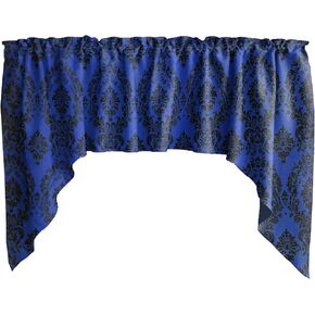 Zen Creative Designs Flocked Damask Swag Window Valance Gothic Victorian Home Décor Bedroom Kitchen Window (Black on Gold) in Kuwait
