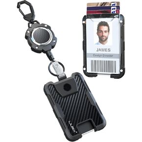 LIUGX Retractable Badge Holders,Carbon Fiber Badge Holder,Heavy Duty Carabiner Keychain, Durable ID Card Holder (Holds 6 Cards), with 31.5" Badge Reel Key Chain, 10,000+ Rebound,Silver-Black in Kuwait