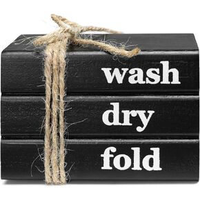 مجموعة كتب صناعية صغيرة، لافتة يمكن غسلها وتجفيفها، ديكور صينية متدرجة لغرفة الغسيل، ديكور منزلي خشبي، أسود in Kuwait