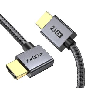XAOSUN Right Angle HDMI 2.1 Cable 6.6FT, 48Gbps Ultra High Speed HDMI Cord Support 8K@60Hz 4K@120Hz Dynamic HDR eARC HDCP 2.2& 2.3 HDR10, Compatible with PS5,PS4,X-Box,Roku TV,HDTV,Blu-ray,LG,Samsung in Kuwait
