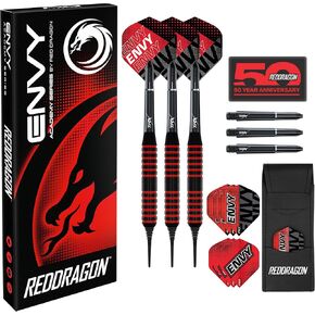 RED DRAGON Envy Professional Soft Tip Brass Black and Red Darts Set with Flights, Shafts (Stems) and Wallet - 18g (20.00, Grams) in Kuwait