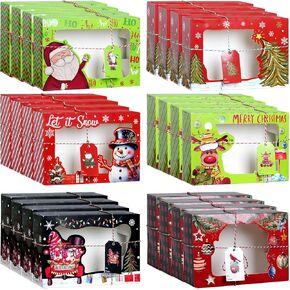 24 Pcs Christmas Cookie Boxes Christmas Bakery Treat Box With Window Tag and Ribbons Holiday Goodie Candy Cookie Containers Kraft Paper Cookie Tins for Winter Xmas Party Gift Giving in Kuwait