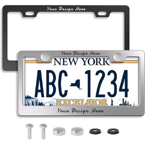 إطار لوحة ترخيص مخصص من الفولاذ المقاوم للصدأ ملحق للسيارة، حامل لوحة ترخيص سيارة شخصي للأمام أو الخلف، ملحقات خارجية للسيارات للنساء والرجال (فضي، فتحتان) in Kuwait
