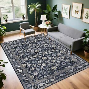 8x10 Area Rugs for Living Room, Floral Washable Rugs 8x10 Vintage Large Area Rug Soft Non-Slip Carpet Indoor Floor Stain Resistant Carpets for Living Room Bedroom Dining Room Nursery Home Office in Kuwait