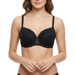 Women’s Lace 1/2 Cup Bra – Push Up Underwire Bra with Adjustable Straps, Black (25MM46) in Saudi Arabia