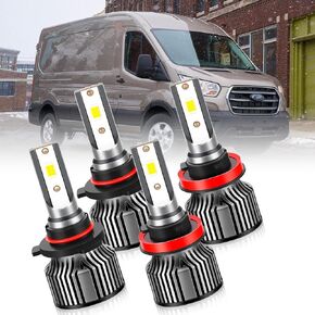 مجموعة مصابيح إضاءة أمامية LED متوافقة مع Ford Transit 150 250 350 (2014-2023)، سطوع 400% 6500K مروحة مدمجة 22000LM، التوصيل والتشغيل (9005 شعاع عالٍ وشعاع منخفض H11) in Saudi Arabia