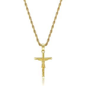 Gold Cross Necklace, 14K Gold Plated Jesus Crucifix Pendant Necklace, for Men Women，Religious Gift in Saudi Arabia