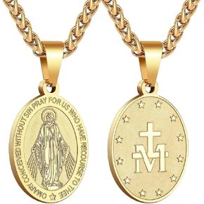 Miraculous Medal Necklace for Men, Titanium Steel Virgin Mary Pendant, Jewelry on Rope Chain, Amulet of Faith and Protection in Kuwait