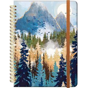 Ruled Spiral Writing Notebook,A5 Hardcover Lined College Journal for Women Lady,Fashion Puppy Watercolor Strong Twin-Wire Binding with Premium Paper,8.4" X 6",Perfect for School,Office,Home Gifts(Spruce Green Forest) in Kuwait