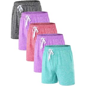 Athletic Shorts for Girls 5 Pack, Moisture-Wicking Girls Shorts with Pockets for Basketball, Soccer, Running, Gym in Saudi Arabia