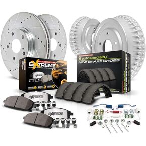 طقم فرامل أمامية وخلفية PowerStop لسيارة Ford Ranger 2003-09 |Mazda B2300 2003-09 |B3000 2003-08 - وسادات فرامل سيراميك من ألياف الكربون للشاحنة والسحب + ترقية الدوارات المحفورة والمشقوقة، K15154DK-36 in Kuwait