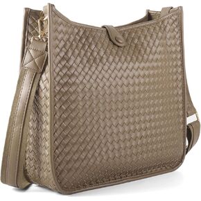 Women's Woven Crossbody Bag Large - Capacity PU Leather Shoulder Bag Casual Tote Purse with Adjustable Strap in Kuwait