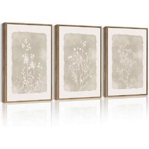 Drsoum النباتية زهرة جدار الفن مؤطرة خمر جدار الأزهار يطبع زهرة برية محايدة ريفي Bohemain العمل الفني مزرعة غرفة نوم جاهزة للتعليق 11x14in الطبيعية مؤطرة in Kuwait