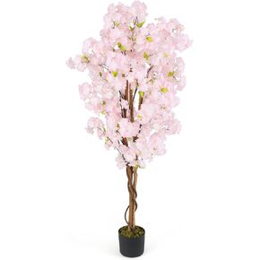 GOFLAME 5FT Artificial Cherry Blossom Tree, Faux Pink Silk Plant with Solid Wood Trunk, Realistic Moss and Nursery Pot, Fake Sakura Flower Tree for Home Office Indoor Decor in Kuwait