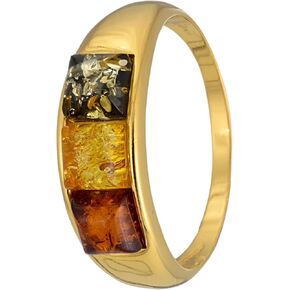 18K Gold Plated Sterling Silver and Multicolored Baltic Amber Ring in Saudi Arabia
