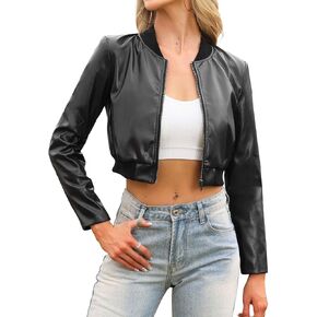 سترة Allegra K من الجلد الصناعي للنساء كاجوال بسحاب من جلد البولي يوريثان لراكبي الدراجات النارية والدراجات النارية in Kuwait