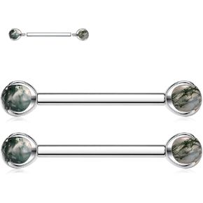 FUNLMO 1 Pair Nipple Piercing Jewelry Nipple Rings Titanium Tongue Rings Bridge Piercing Jewelry Internally Threaded Moss Agate Nipple Barbells in Kuwait