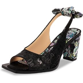 Women's Floral Print Chunky High Heel Peep-Toe Strappy Sandals Slingbacks Bow Summer Footwear Pumps Shoes in Kuwait
