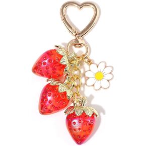 Cute Strawberry Keychain Bag Purse Charms - Kawaii Flower Daisy Key Chain Designer Gifts for Women in Saudi Arabia