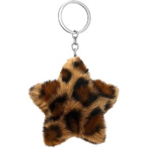 Star Keychain – Plush Fuzzy Star Keychains Bag Charms for Women with Brown Black Leopard Pattern, Cute Key Chains Gifts for Fashionistas & Animal Print Lovers in Kuwait