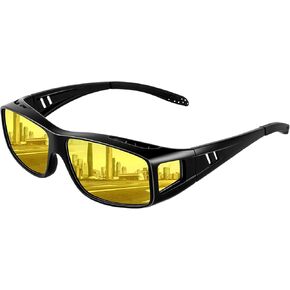 Anti Glare Polarized Night Driving Glasses，Fit Over Prescription Eyeglasses for Men Women,Yellow Lens Enhanced Night Vision Clarity in Kuwait