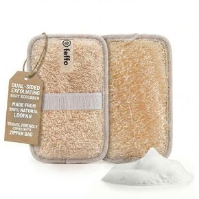 Natural Loofah Sponge for Body Scrub, Exfoliating Body Scrubber & Loofah with Handle, Exfoliating Pads, Loofah for Women, Men & Kids (2 Count - 1 Pack, Oval) in Kuwait