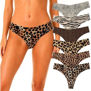 Sanftheit Ladies Leopard Print panties,Seamless Thong for Women,No Show Underwear,Ice Silk Fabric,Cotton Crotch,6-Pack in Saudi Arabia
