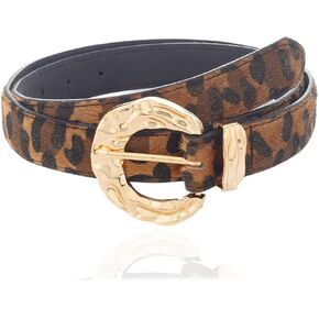 Leopard Print Waist Belt Gold Buckle Studded Belt Fashion Faux Leather Belts for Women in Kuwait