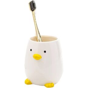 Ceramic Duck Toothbrush Cup for Kid Pencil Holder for Desk Cute Duck Makeup Brush Cute Animal Cup Fit for Office School Home, Yellow (3.93" H) in Kuwait