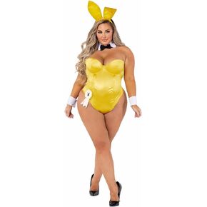 Plus Size Playboy Yellow Bunny Costume | Women's Classic Bodysuit Adult Hostess Outfit with Ears, Tail, Cuffs, Bowtie 3X in Kuwait