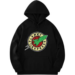 Futurama Planet Express Graphic Hoodie, Black Heavyweight Cotton Casual Pullover with Kangaroo Pocket in Kuwait
