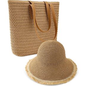 حقائب الشاطئ للنساء ومجموعة قبعات الشمس، حقيبة يد كروشيه مصنوعة يدويًا لقضاء عطلة الصيف، قبعة الشاطئ حماية من الأشعة فوق البنفسجية 50+، مثالية للسفر في الصيف وأيام الشاطئ باللون الأخضر in Kuwait