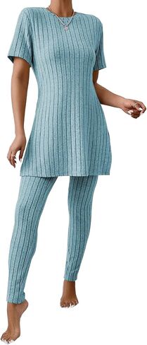 PINSV Womens 2 Piece Outfits Casual Sets Short Sleeve Top and Pants Lounge Sets Tracksuit in Kuwait