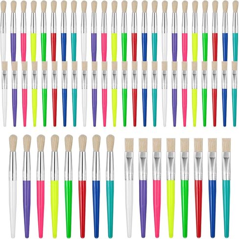 64 Pcs Paint Brushes Sets for Kids Toddler Art Supplies Large Chubby Round and Flat Brush for School Washable Acrylic Oil Paint in Kuwait
