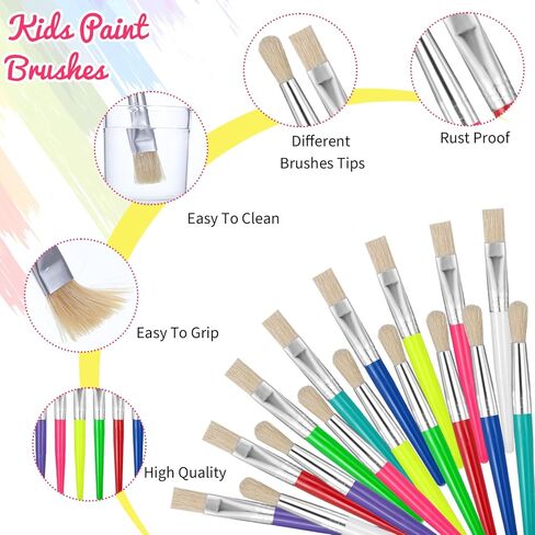 64 Pcs Paint Brushes Sets for Kids Toddler Art Supplies Large Chubby Round and Flat Brush for School Washable Acrylic Oil Paint in Kuwait