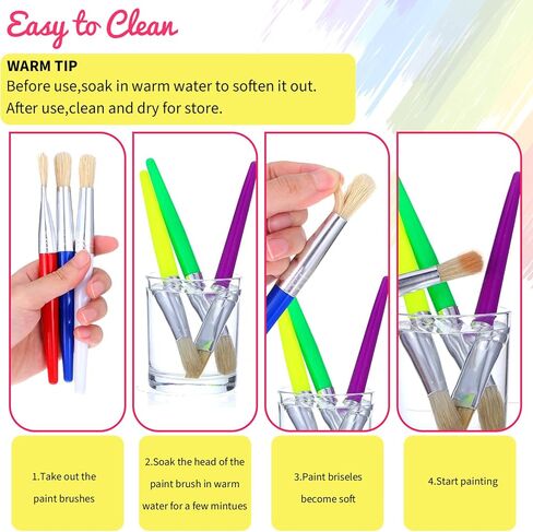 64 Pcs Paint Brushes Sets for Kids Toddler Art Supplies Large Chubby Round and Flat Brush for School Washable Acrylic Oil Paint in Kuwait