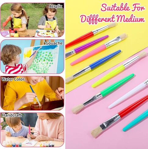 64 Pcs Paint Brushes Sets for Kids Toddler Art Supplies Large Chubby Round and Flat Brush for School Washable Acrylic Oil Paint in Kuwait