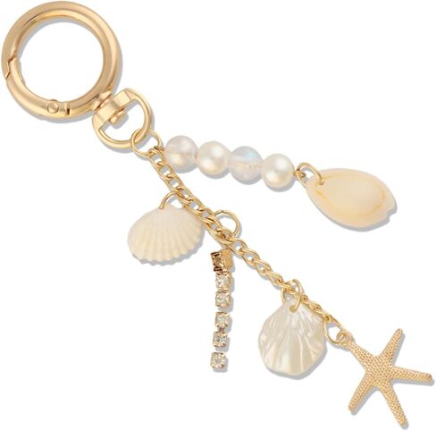 Gold Cute Keychains, Starfish Pearl Seashell Keychain Purse Backpack Charm Bag Handbags Charms for Women in Saudi Arabia