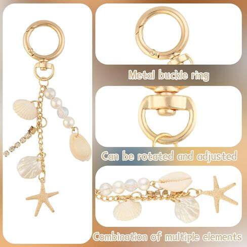 Gold Cute Keychains, Starfish Pearl Seashell Keychain Purse Backpack Charm Bag Handbags Charms for Women in Saudi Arabia