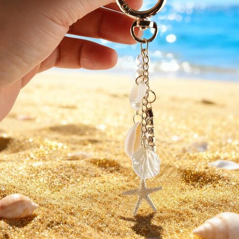 Gold Cute Keychains, Starfish Pearl Seashell Keychain Purse Backpack Charm Bag Handbags Charms for Women in Saudi Arabia