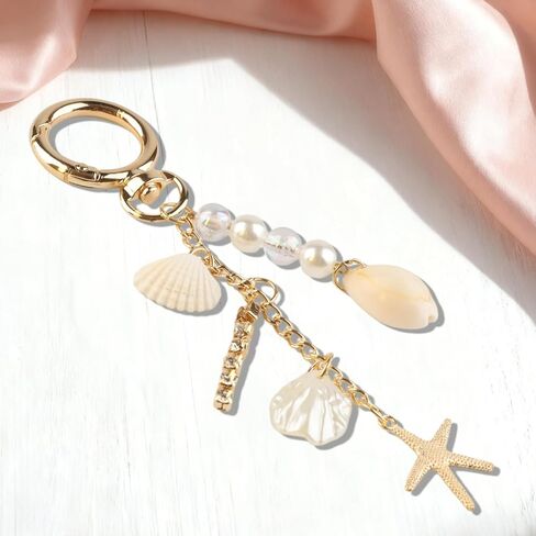 Gold Cute Keychains, Starfish Pearl Seashell Keychain Purse Backpack Charm Bag Handbags Charms for Women in Saudi Arabia