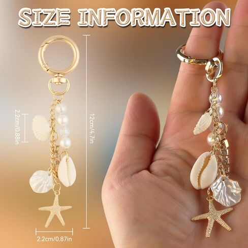 Gold Cute Keychains, Starfish Pearl Seashell Keychain Purse Backpack Charm Bag Handbags Charms for Women in Saudi Arabia