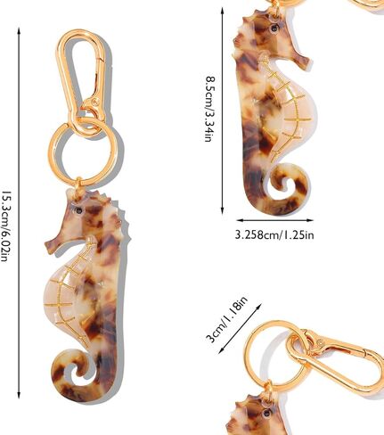 Seahorse Bag Charm & Keychain - Premium Acetate Seahorse with Gold-Tone Metal Ring & Lobster Clasp - Dual Use Accessory in Kuwait