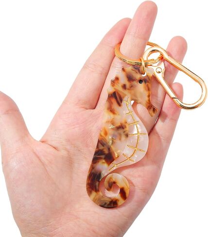 Seahorse Bag Charm & Keychain - Premium Acetate Seahorse with Gold-Tone Metal Ring & Lobster Clasp - Dual Use Accessory in Kuwait