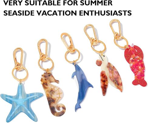 Seahorse Bag Charm & Keychain - Premium Acetate Seahorse with Gold-Tone Metal Ring & Lobster Clasp - Dual Use Accessory in Kuwait