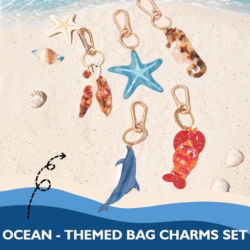 Seahorse Bag Charm & Keychain - Premium Acetate Seahorse with Gold-Tone Metal Ring & Lobster Clasp - Dual Use Accessory in Kuwait