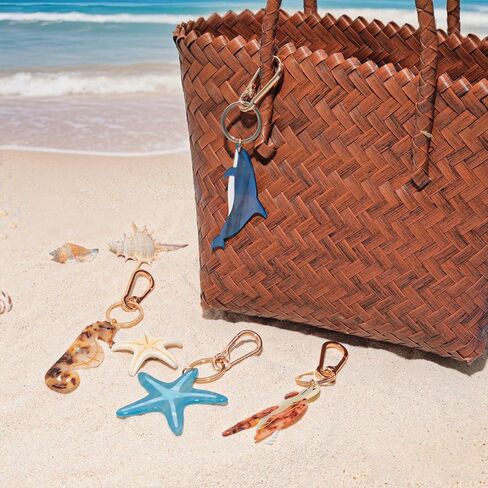 Seahorse Bag Charm & Keychain - Premium Acetate Seahorse with Gold-Tone Metal Ring & Lobster Clasp - Dual Use Accessory in Kuwait