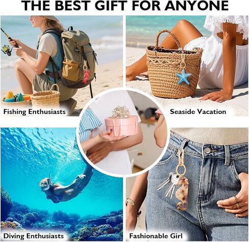 Seahorse Bag Charm & Keychain - Premium Acetate Seahorse with Gold-Tone Metal Ring & Lobster Clasp - Dual Use Accessory in Kuwait