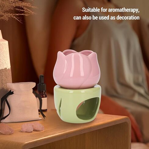 Wax Burners, Pink Flower Shape Ceramic Aromatherapy Burner, Essential Oil Compatible, Aromatherapy Oil Warmer Ceramic Candle Holder Essential Oil Burner for Home Bedroom Decor in Saudi Arabia
